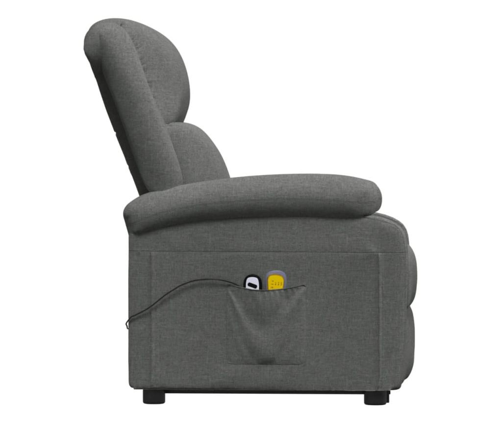 Masazni fotelj z nagibom in dvigom, temno siva, tekstil - 4