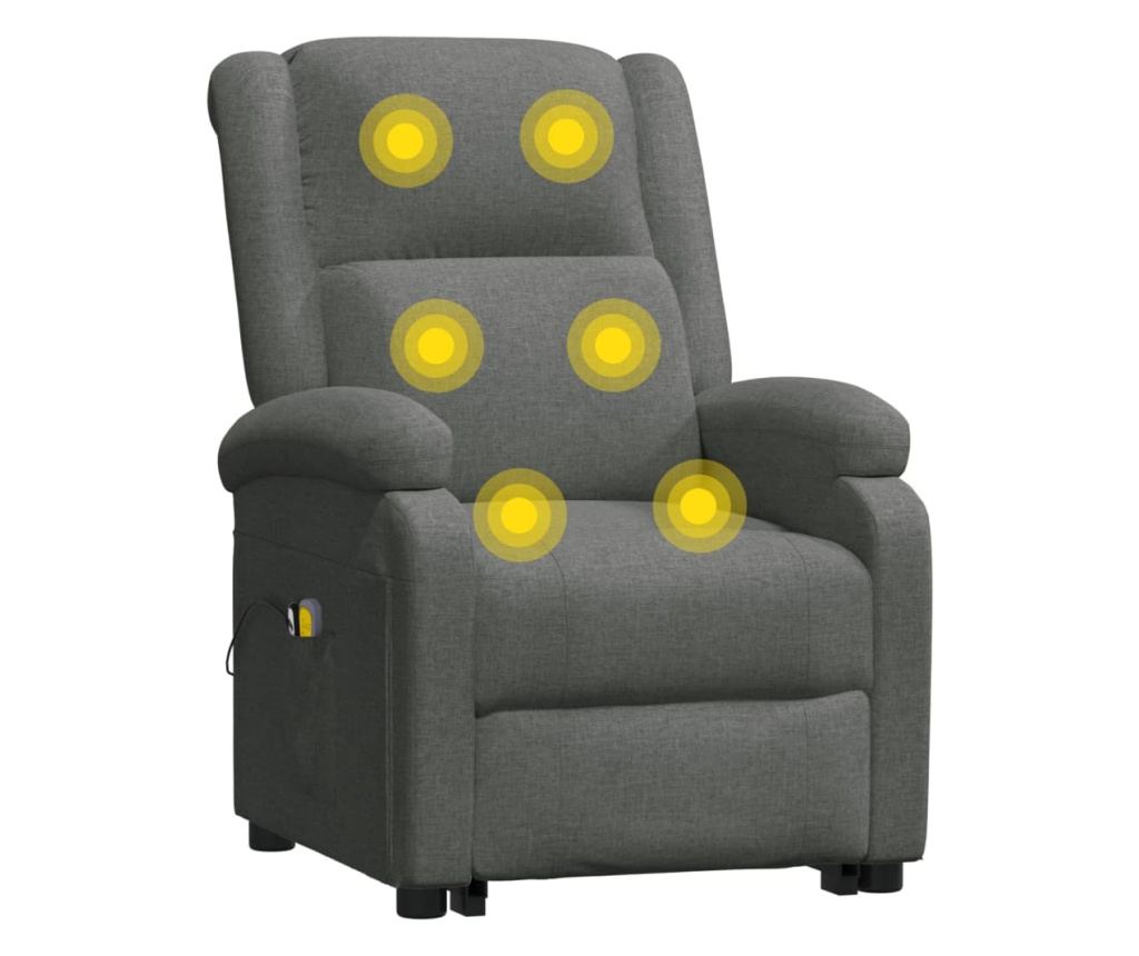 Masazni fotelj z nagibom in dvigom, temno siva, tekstil - 8