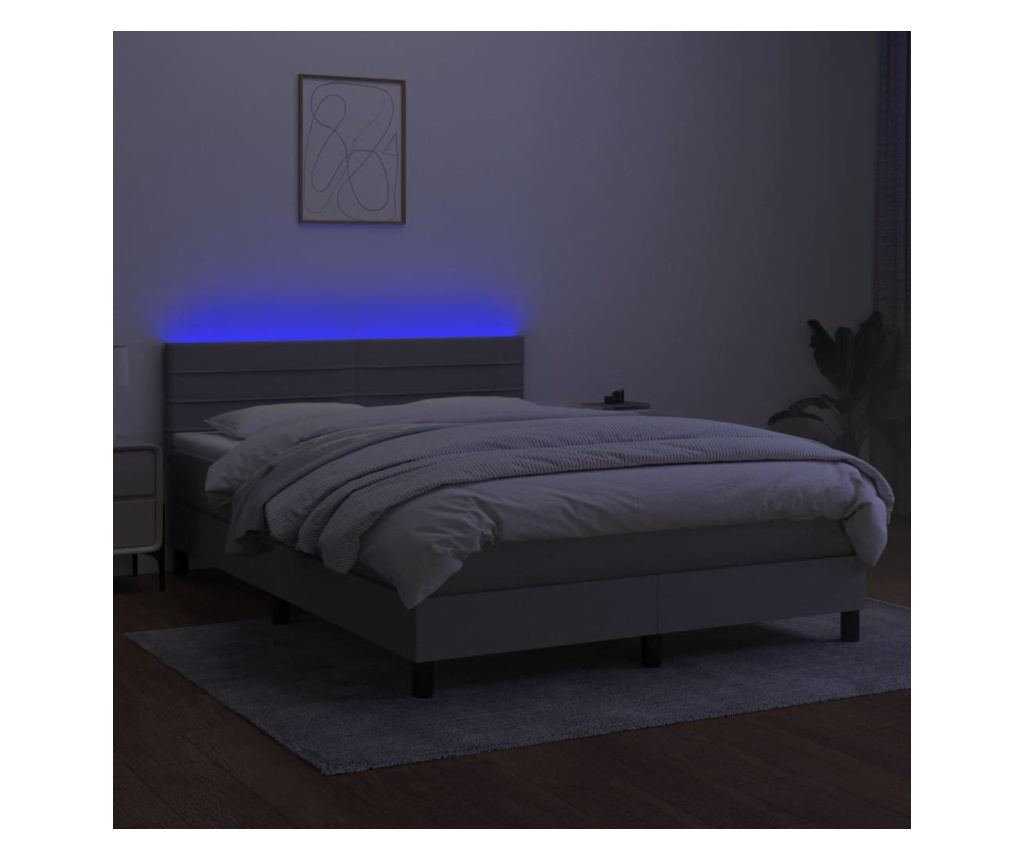 Легло с пружини, матрак и LED осветление, светло сиво, 140x190 см, текстил - 4