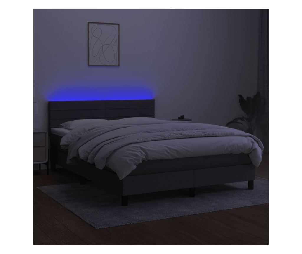 Легло с пружини, матрак и LED осветление, тъмно сиво, 140x190 см, текстил - 4