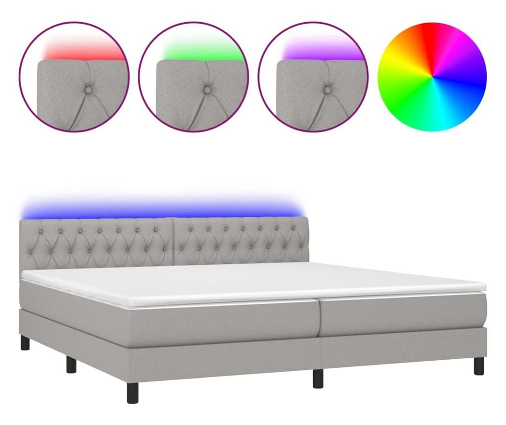 Okvir za krevet s madracem i LED rasvjetom, svijetlosiva, 200x200 cm, tekstil - 2