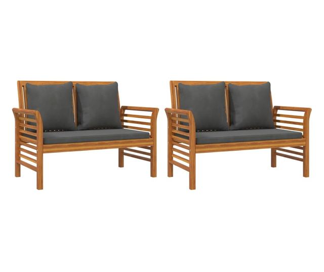 Градински комплект с възглавници, 5 части, масивно акациево дърво