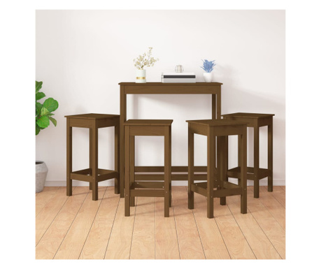 Set mobilier de bar, 5 piese, maro miere, lemn masiv de pin