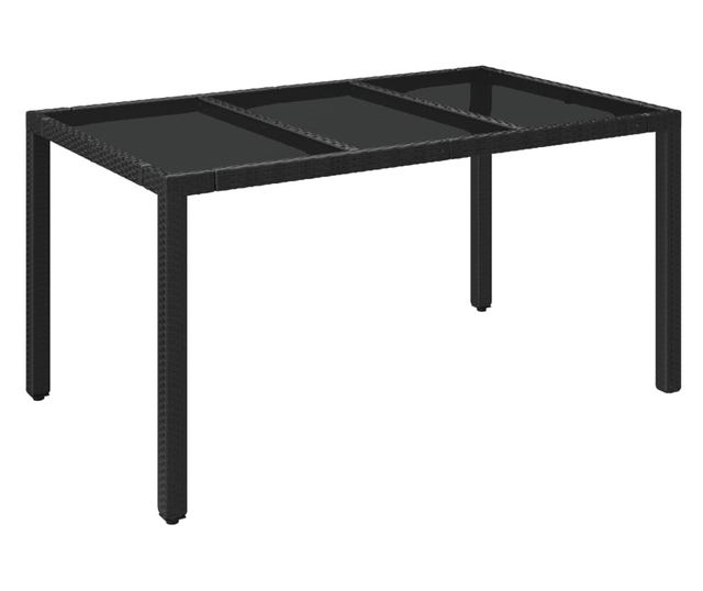 Masă grădină cu blat din sticlă, negru, 150x90x75 cm, poliratan