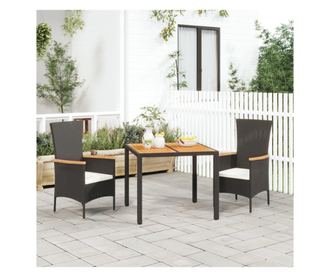 3 rszes fekete polyrattan kerti btor szett prnkkal