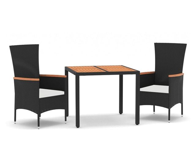 3 rszes fekete polyrattan kerti btor szett prnkkal