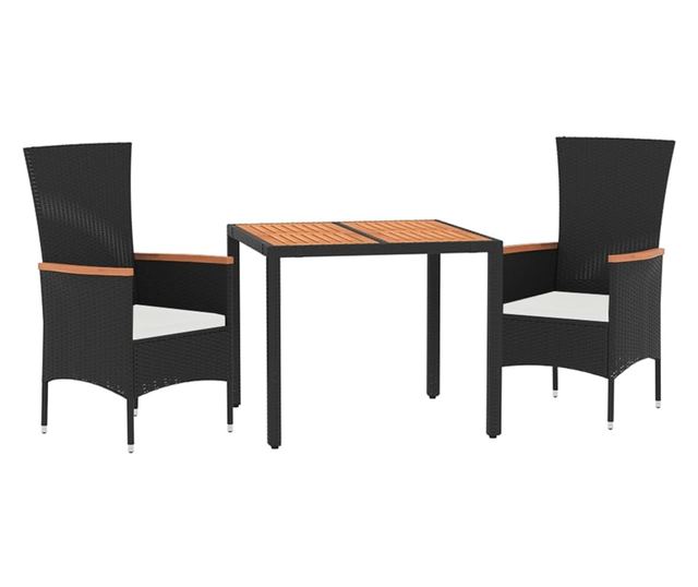 3 rszes fekete polyrattan kerti btor szett prnkkal