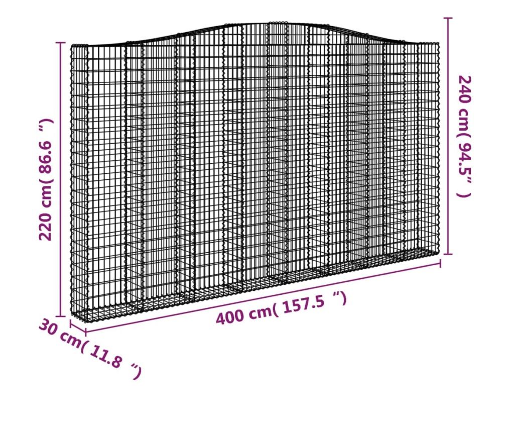 Габионни кошници извити, 6 бр., 400x30x220/240 см, поцинковано желязо - 6