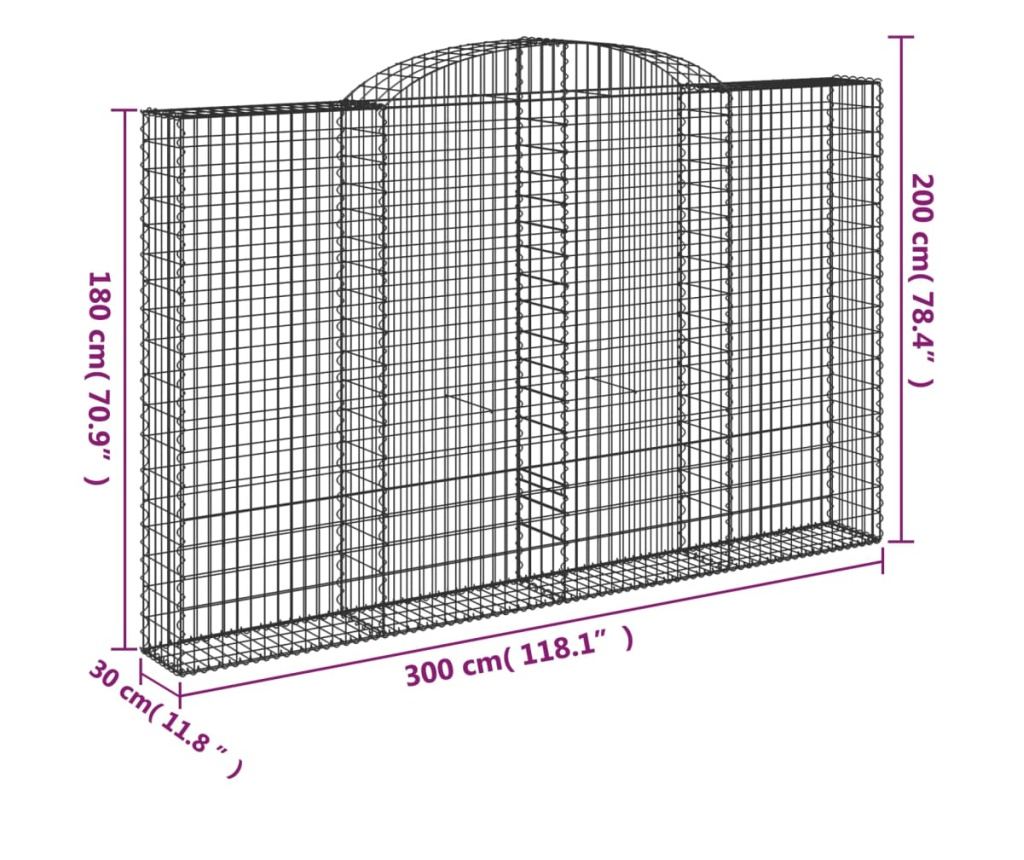 Габионни кошове извити 4 бр., 300x30x180/200 см, поцинкована стомана - 6