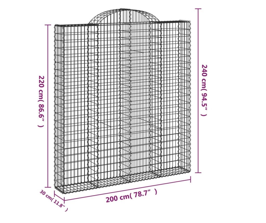 Klenuté gabionové koše 6 ks 200x30x220/240cm pozinkované železo - 6