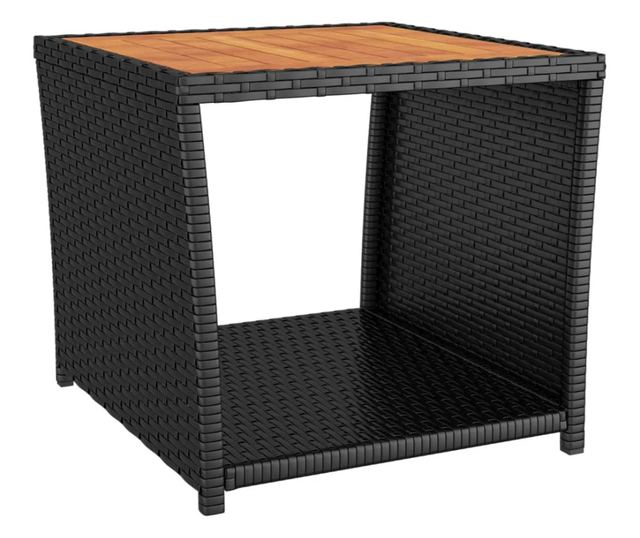 Комплект градински шезлонги, 2 броя, Черен, Полиратан и Акациево дърво