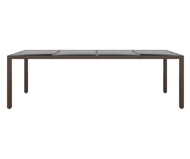 Masă de grădină cu blat din sticlă, maro, poliratan