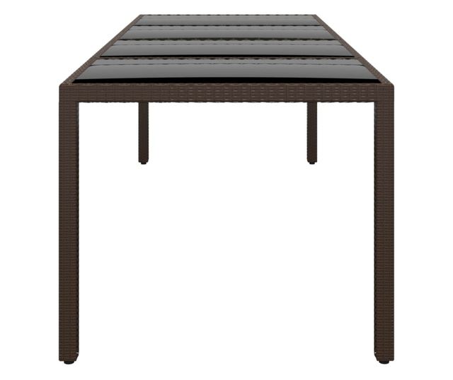 Masă de grădină cu blat din sticlă, maro, poliratan