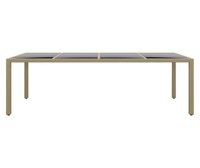 Masă de grădină cu blat din sticlă, bej, poliratan