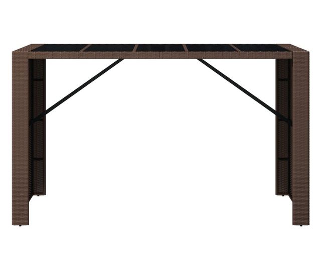 Masă grădină cu blat din sticlă, maro, 185x80x110 cm, poliratan
