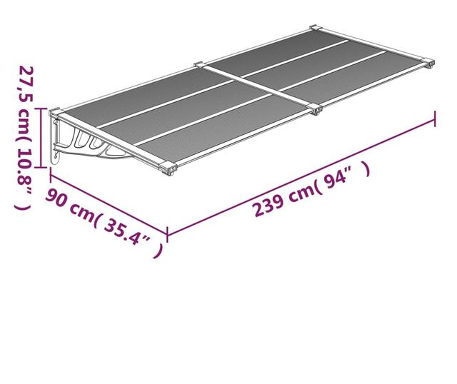 Ajtbaldachin, fekete, 239x90 cm, polikarbont