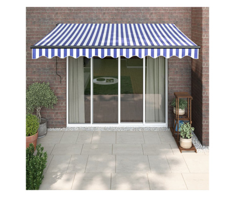 Copertină retractabilă albastru/alb, 3x2,5 m, textil/aluminiu