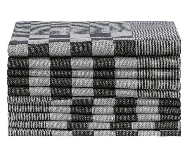 Prosoape de bucătărie 10 buc. negru și alb 50x70 cm bumbac