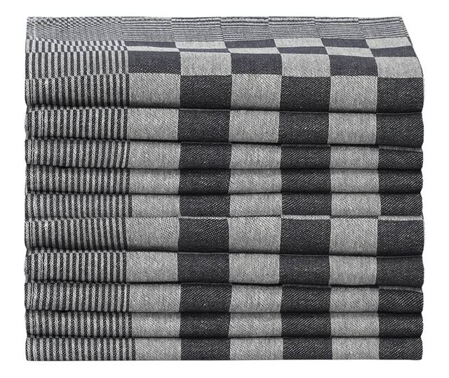 Prosoape de bucătărie 10 buc. negru și alb 50x70 cm bumbac