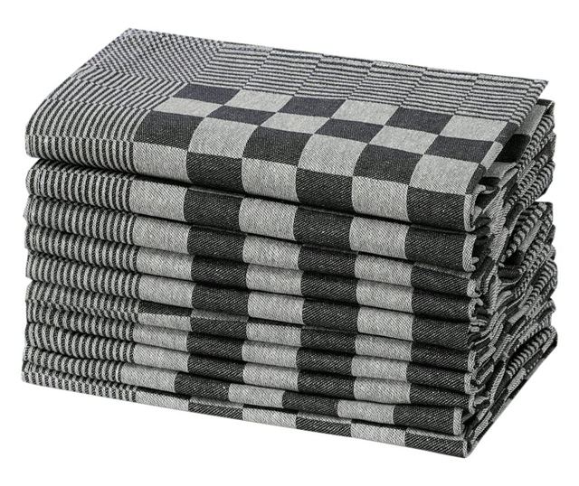 Prosoape de bucătărie 10 buc. negru și alb 50x70 cm bumbac