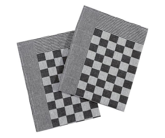 Prosoape de bucătărie 10 buc. negru și alb 50x70 cm bumbac