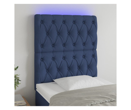 Tăblie de pat cu LED, albastru, 80x7x118/128 cm, textil