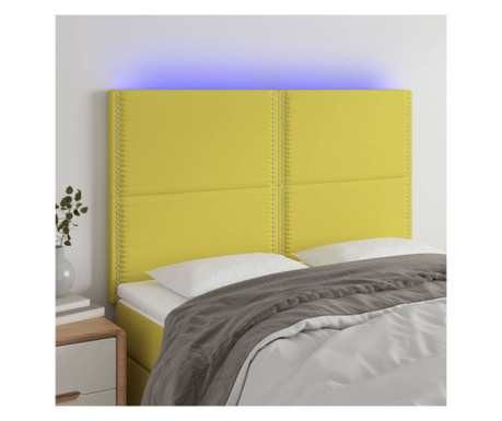 Tăblie de pat cu LED, verde, 144x5x118/128 cm, textil