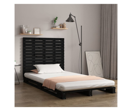 Tăblie de pat pentru perete, negru 141x3x91,5 cm lemn masiv pin