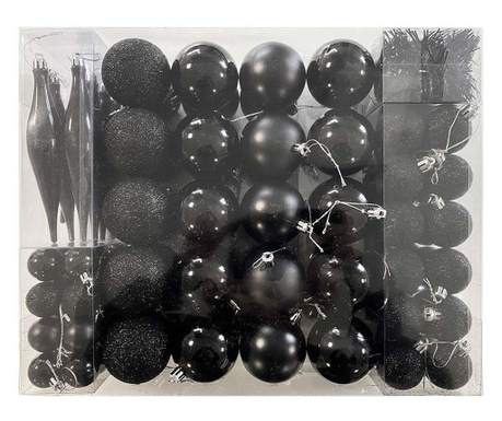 Set ornamente de brad, 112 piese, negru