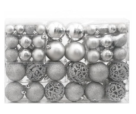 Set globuri de Crăciun 111 buc., argintiu, polistiren