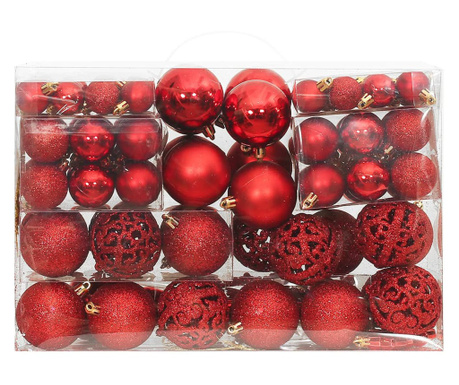 Set globuri de Crăciun 111 buc., roșu, polistiren
