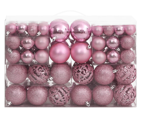 Set globuri de Crăciun 111 buc., roz, polistiren