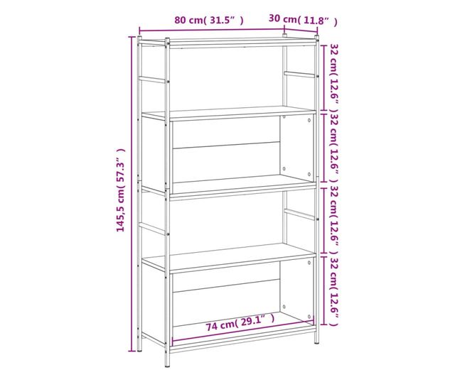 Knyvespolc, fstlt tlgy, 80x30x145,5 cm