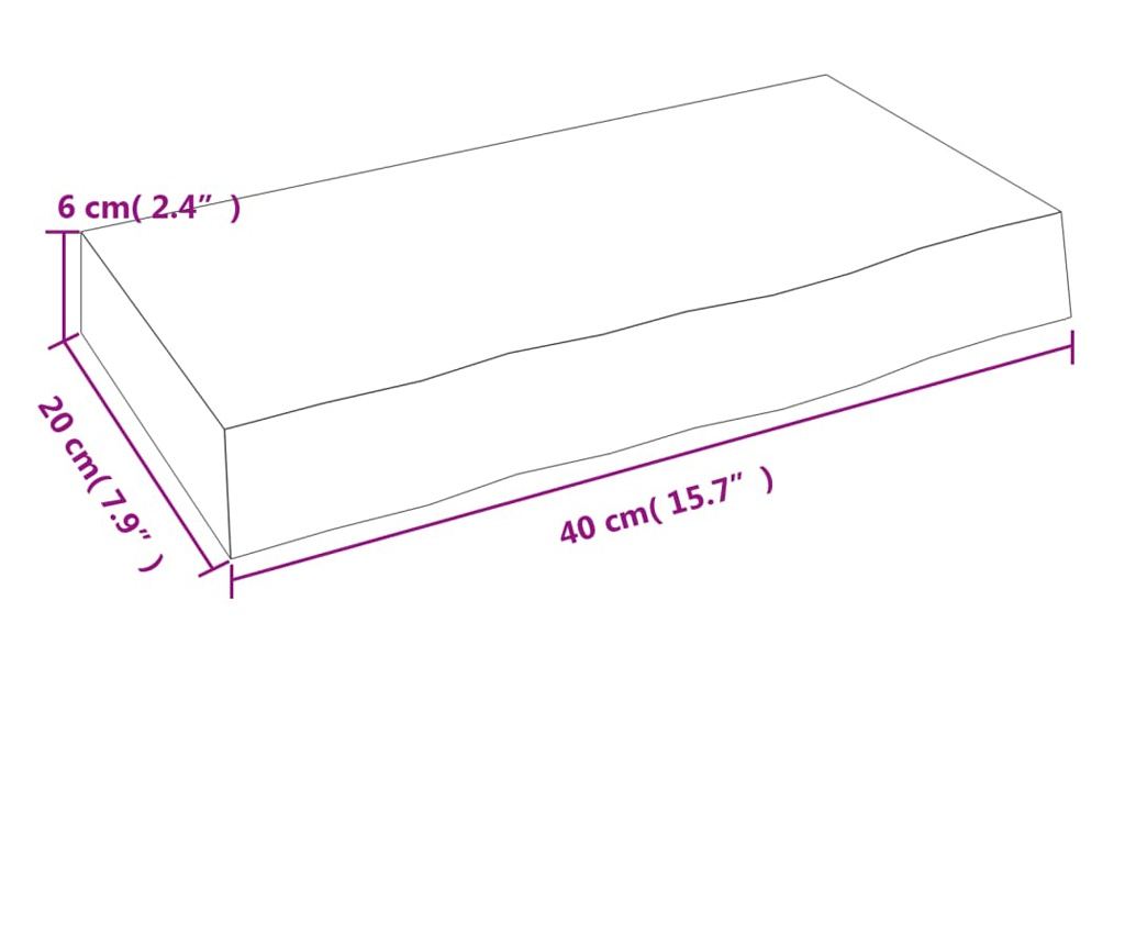 Стенен рафт 40x20x6 см необработен масивен дъб - 7