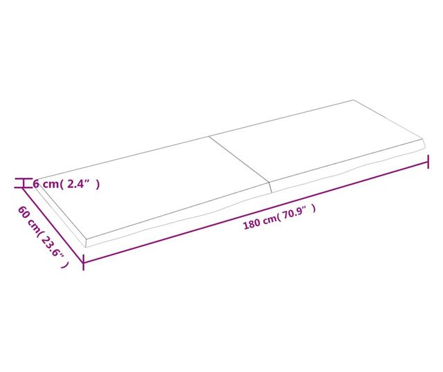 Falra szerelhet polc, 180x60x6 cm, kezeletlen tmr tlgyfa