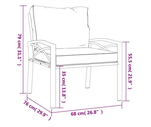 Vrtna stolica s sivim jastucima, 68x76x79 cm, čelik