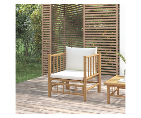 Canapea de grădină cu perne alb crem, bambus