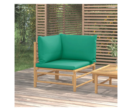 Canapea de colț pentru grădină, perne verzi, bambus