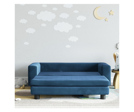 Canapea pentru copii cu taburet albastru 100x50x30 cm catifea