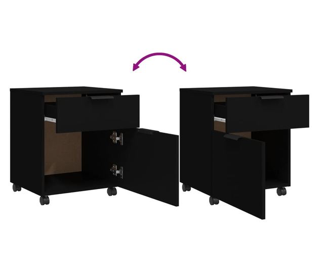 Ormarić za spise s kotačima, crni, 45x38x54 cm, obrađeno drvo