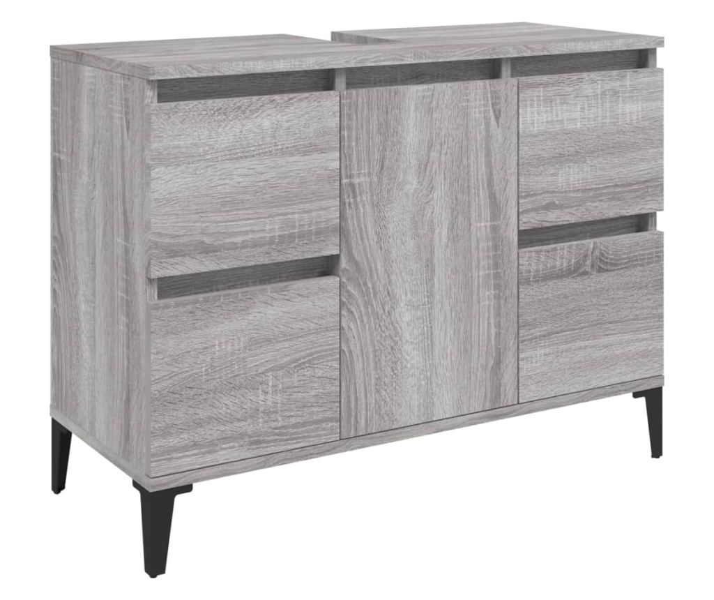 Мебелен комплект за баня, 3 части, Сонома сиво, Инженерна дървесина - 5