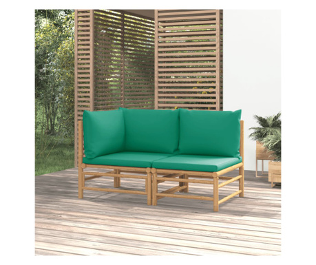 Set mobilier de grădină cu perne verzi, 2 piese, bambus