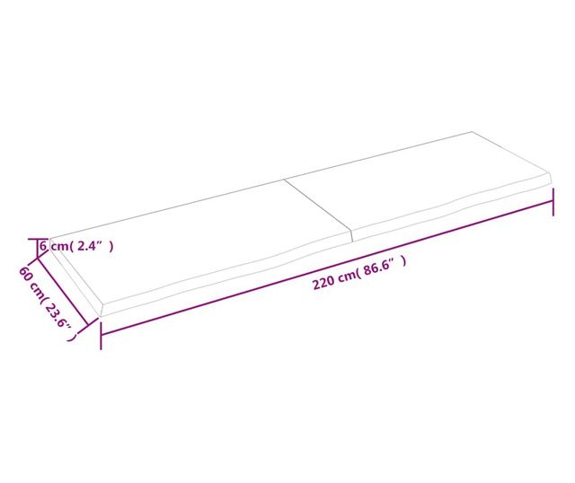 Vilgosbarna fali polc 220x60x6 cm kezelt tmr tlgyfa