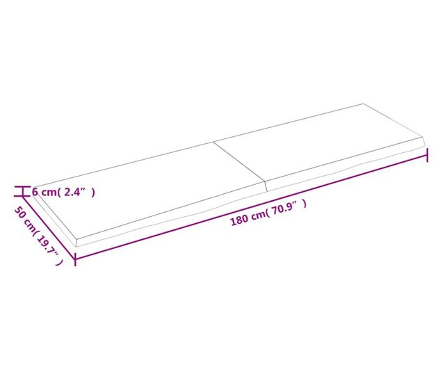 Vilgosbarna 180x50x6 cm-es tlgyfbl kszlt tmrfa polc
