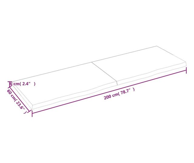 Vilgosbarna 200x60x6 cm-es tlgy tmrfa polc