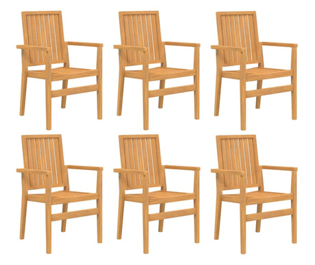 6 db rakásolható tömör tíkfa kerti szék 56,5 x 57,5 x 91 cm