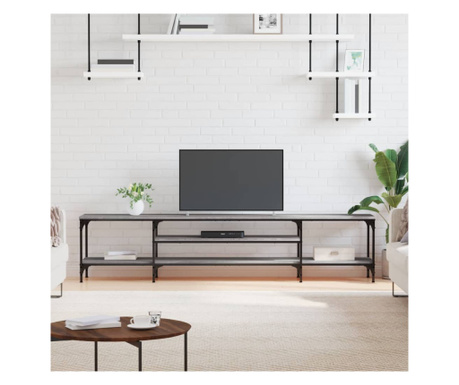Comodă TV, sonoma gri, 201x35x45 cm, lemn prelucrat & fier