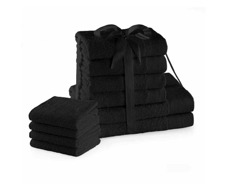 Set prosoape din bumbac 100% Amari, 450 g/m2, 270x140+450x100+430X50 cm, negru, 10 buc