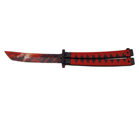 IdeallStore® vadász pillangókés, Fire Dragon, rozsdamentes acél, 24.5 cm, piros