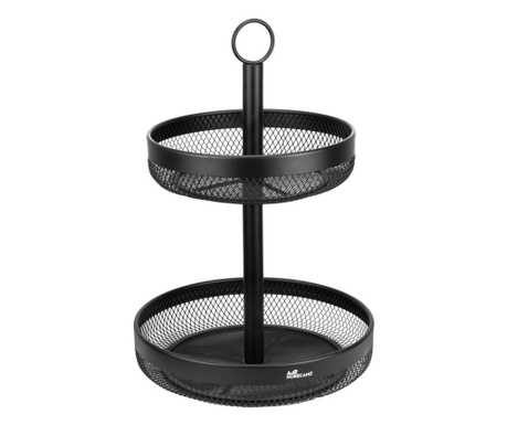 CULINARO HOME Fructiera rotunda cu 2 niveluri, D25/D29xh44cm, plasa metalica, negru mat